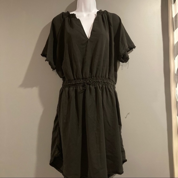 Dex Raw Hem and sleeve Black Dress elastic waist - Picture 1 of 6